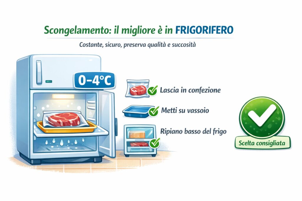scongelamento carne in frigo